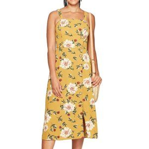 Xhilaration Yellow Floral Print Sleeveless Square Neck Side Button Midi Dres